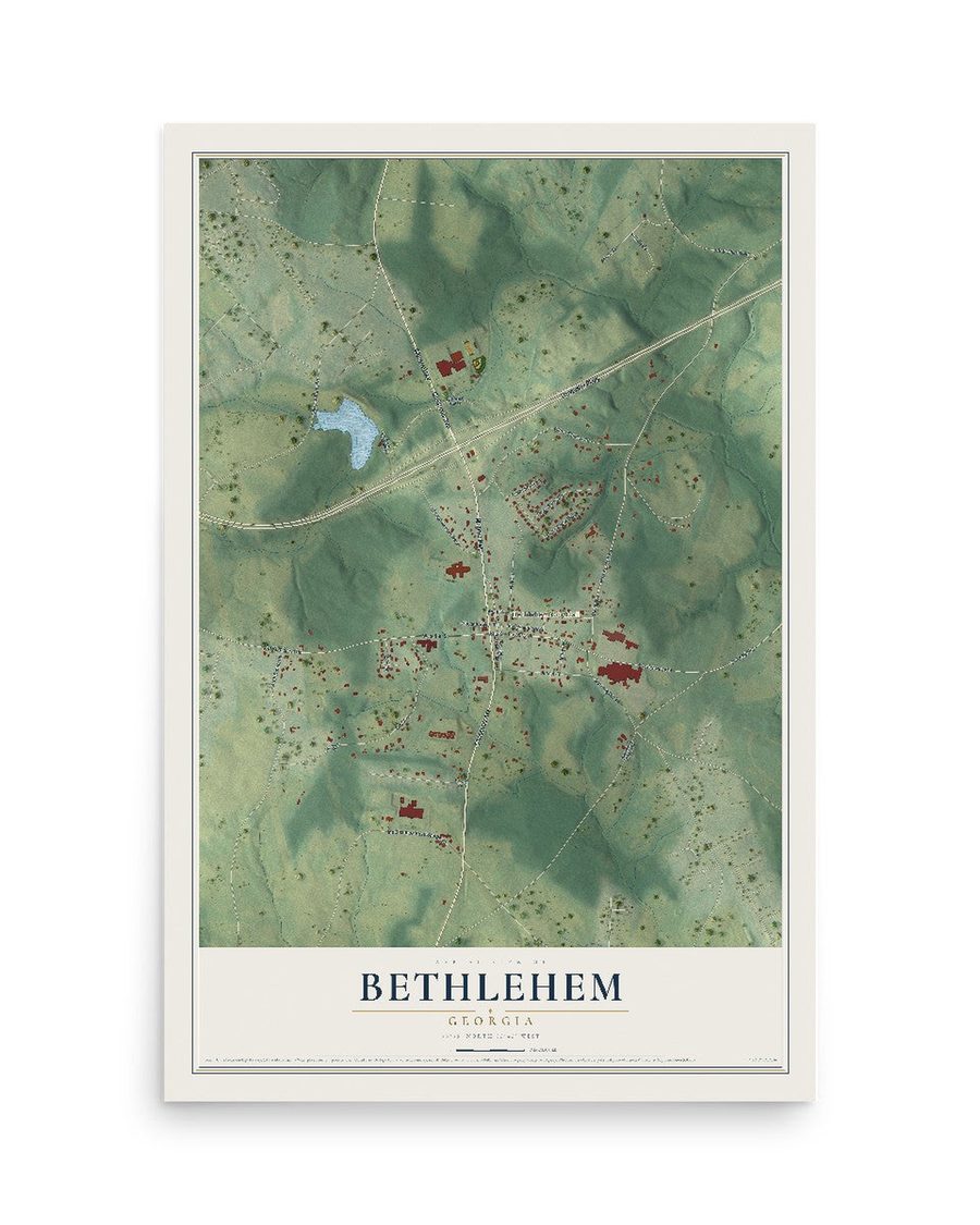 Bethlehem, Georgia map print, 12 x 18 in, print only