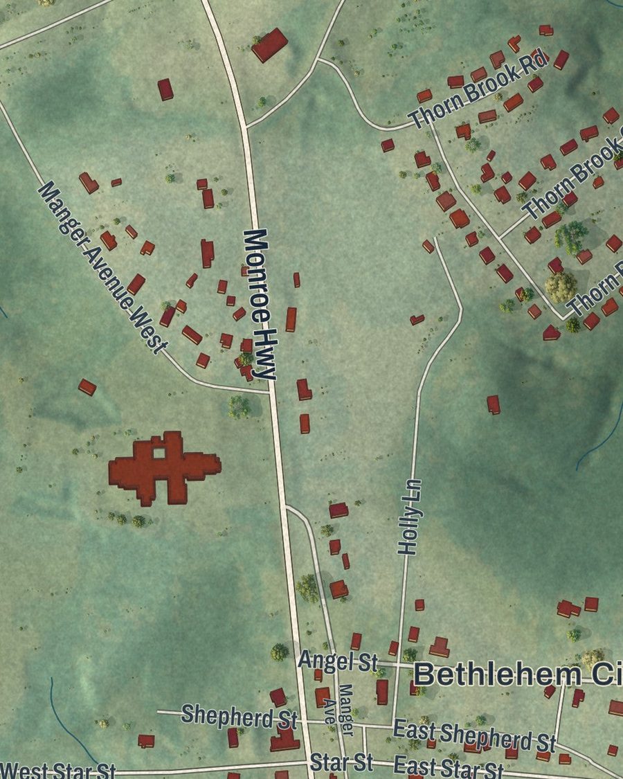 Close-up of Bethlehem streets on the map
