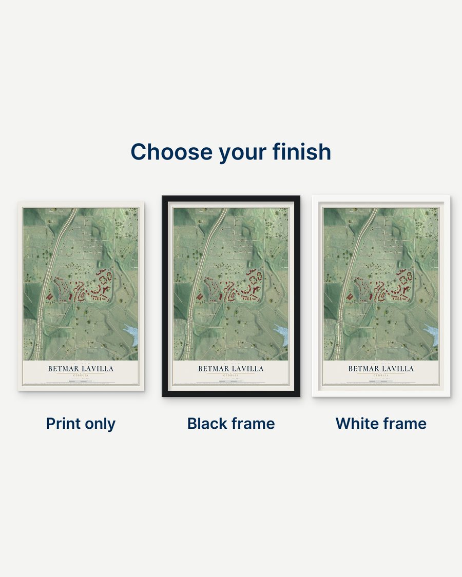 The Betmar LaVilla, Georgia map as a print only, in a black frame and in a white frame