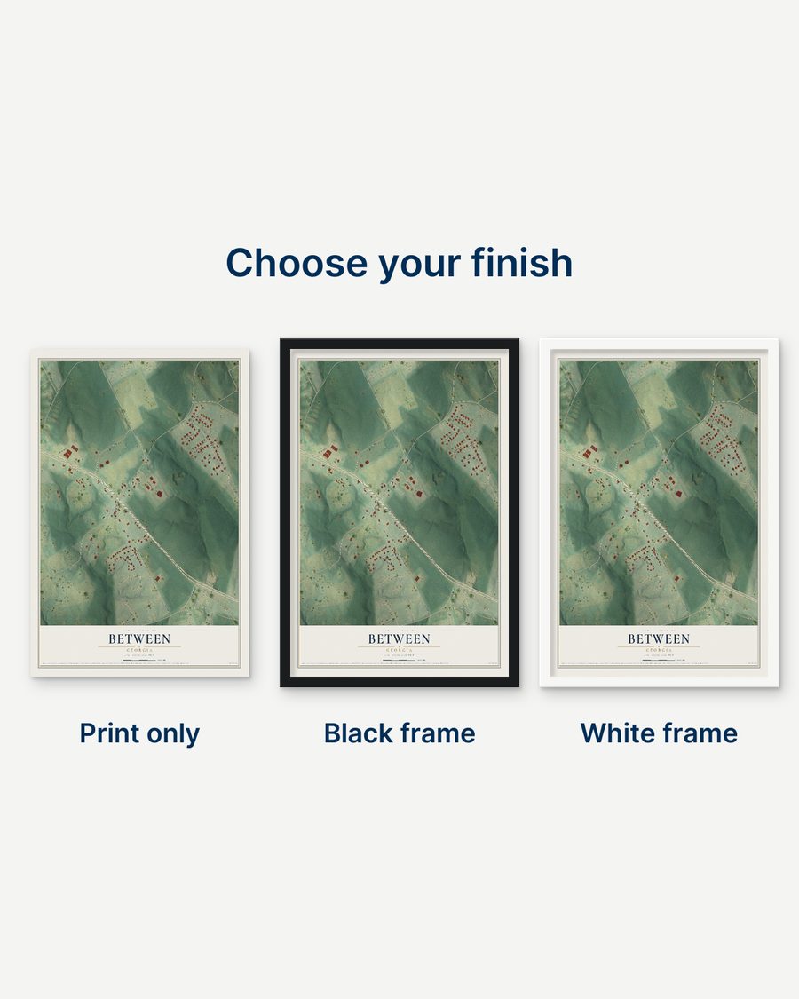 The Between, Georgia map as a print only, in a black frame and in a white frame