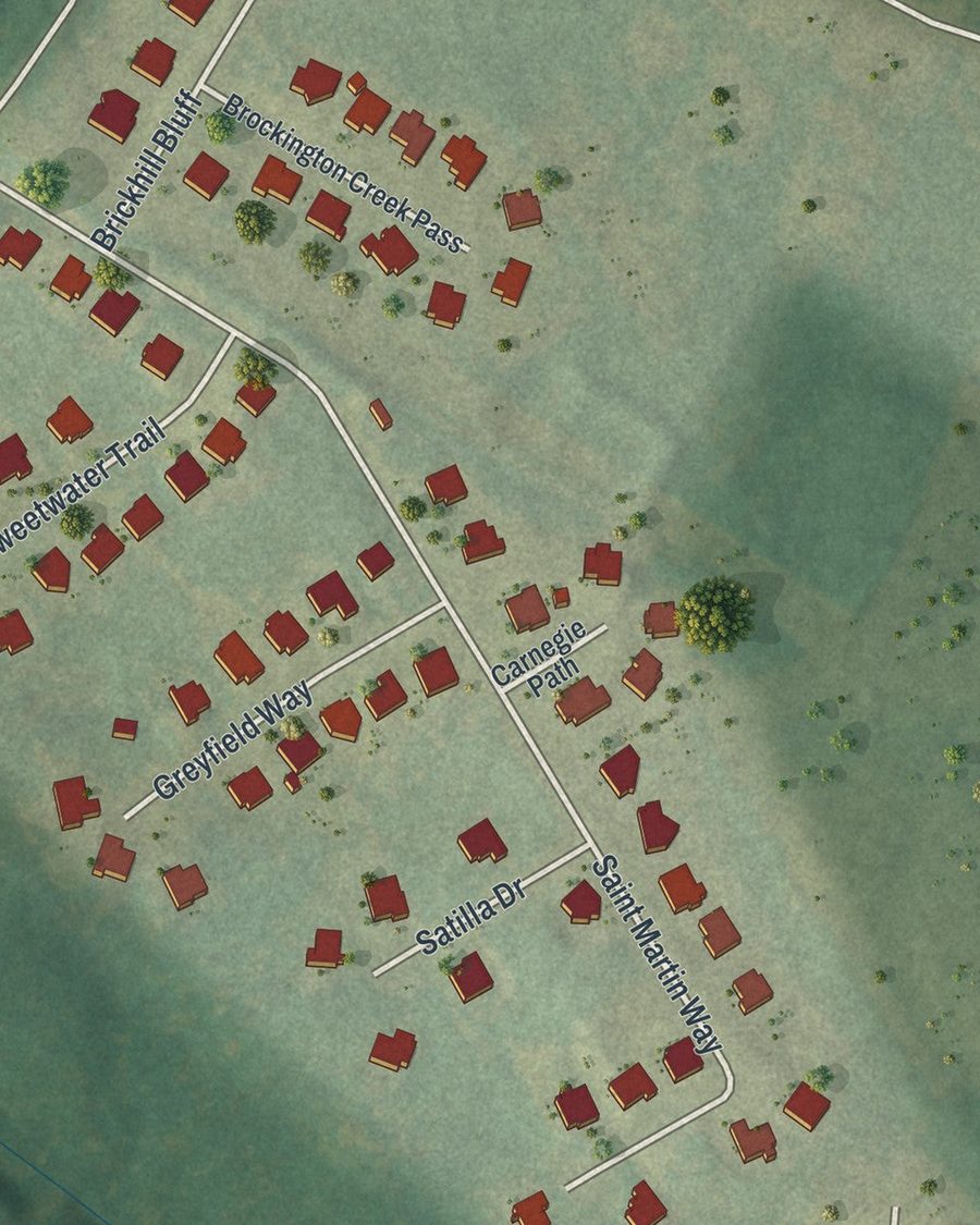 Close-up of Between streets on the map