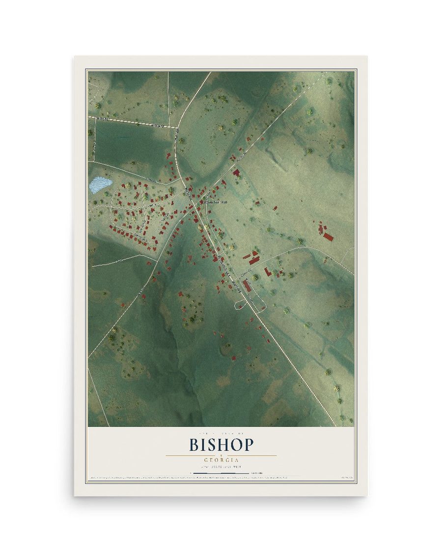 Bishop, Georgia map print, 12 x 18 in, print only