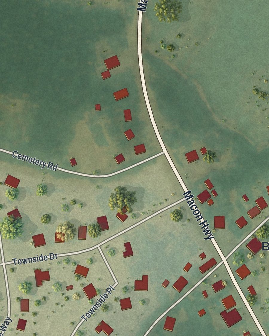Close-up of Bishop streets on the map