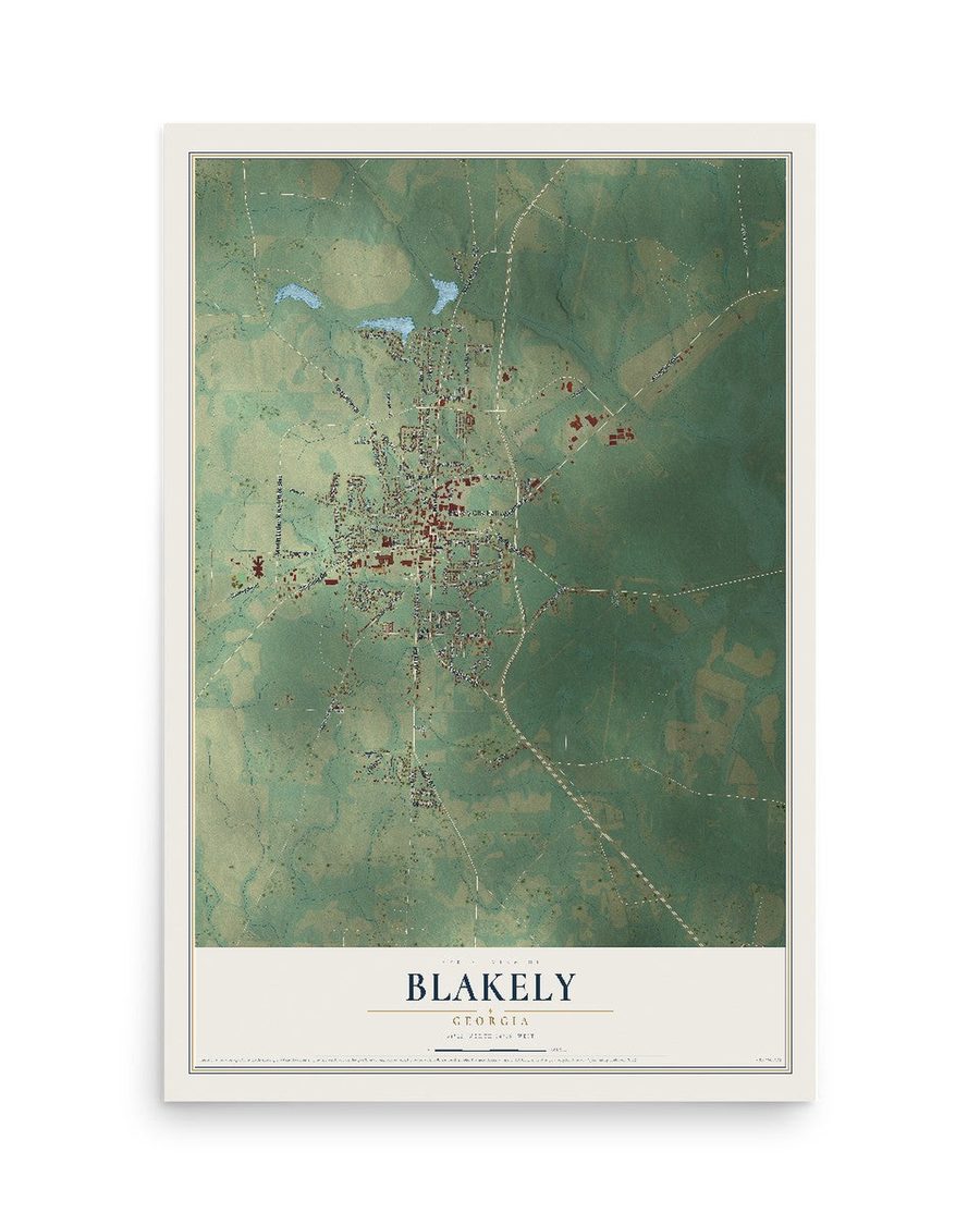 Blakely, Georgia map print, 12 x 18 in, print only