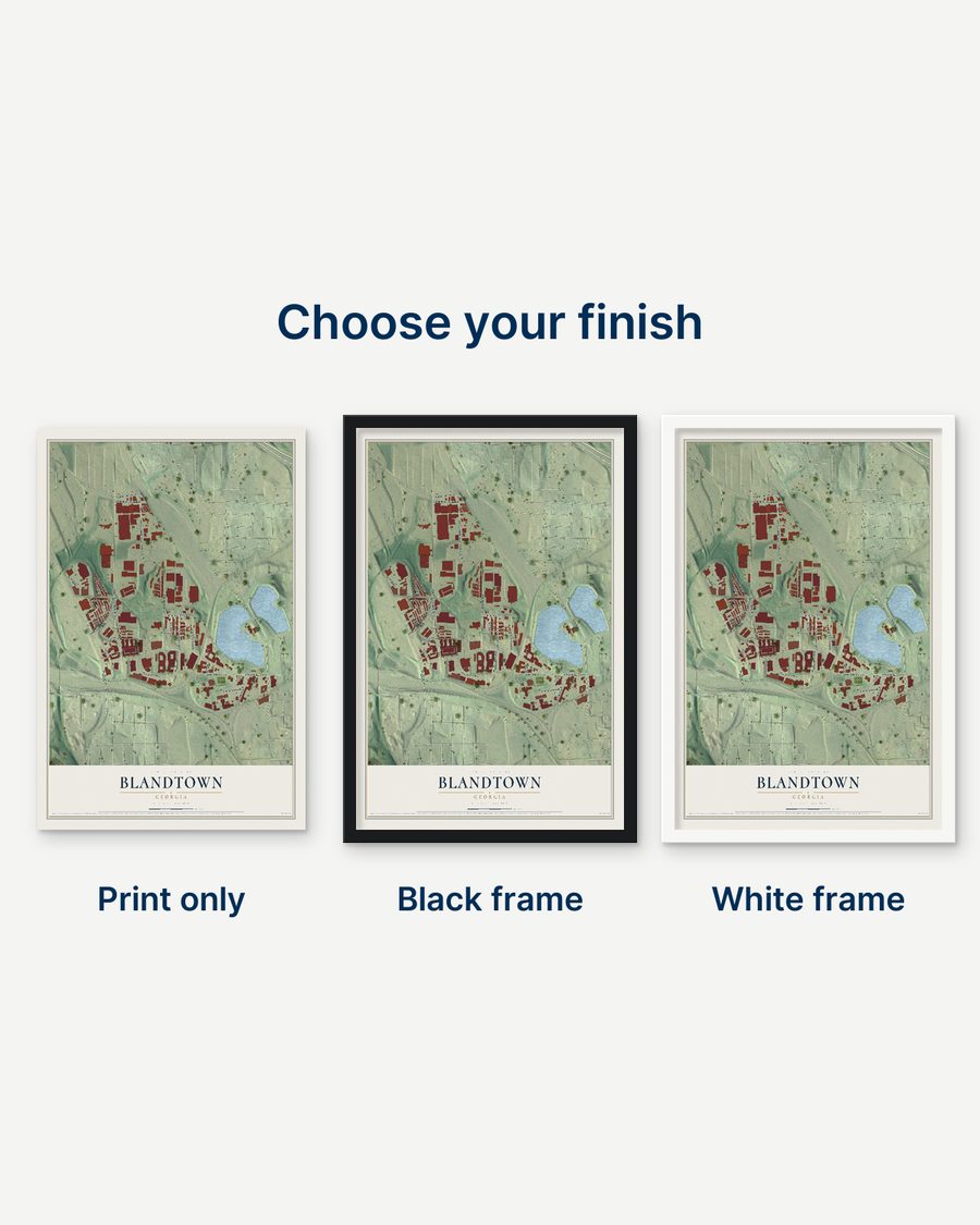 The Blandtown, Georgia map as a print only, in a black frame and in a white frame