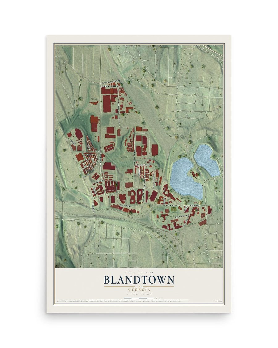 Blandtown, Georgia map print, 12 x 18 in, print only