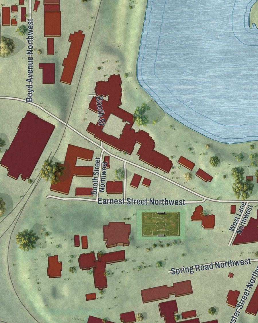 Close-up of Blandtown streets on the map