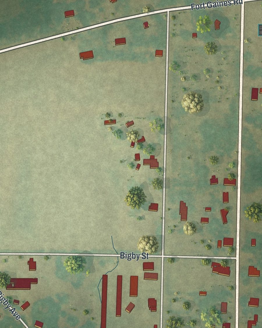 Close-up of Bluffton streets on the map