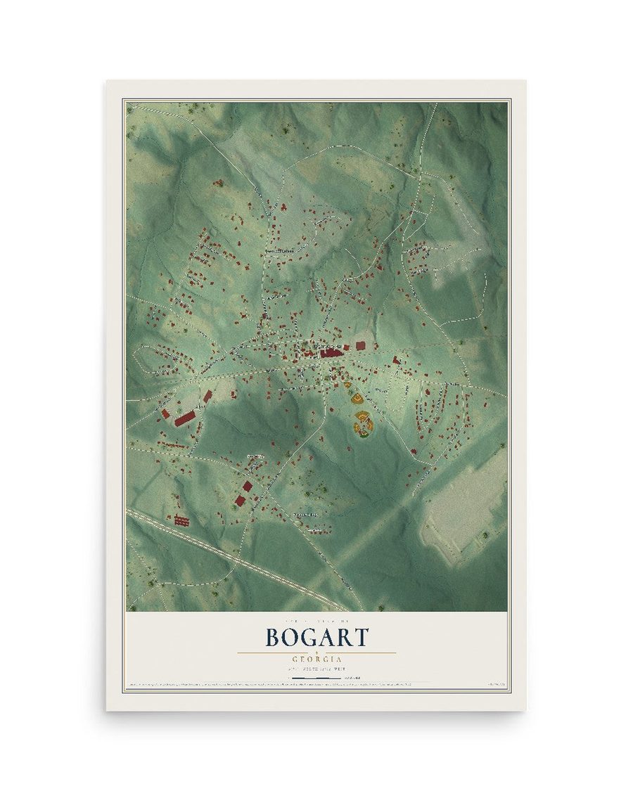 Bogart, Georgia map print, 12 x 18 in, print only