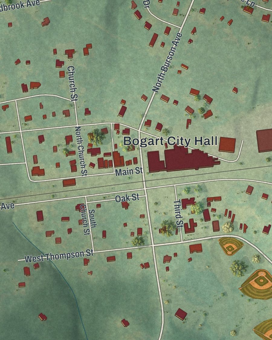 Close-up of Bogart streets on the map