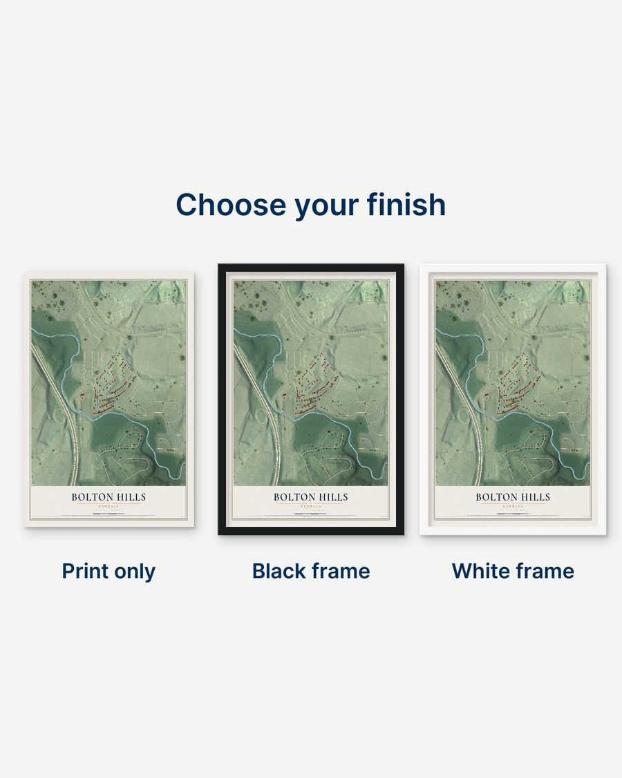 The Bolton Hills, Georgia map as a print only, in a black frame and in a white frame