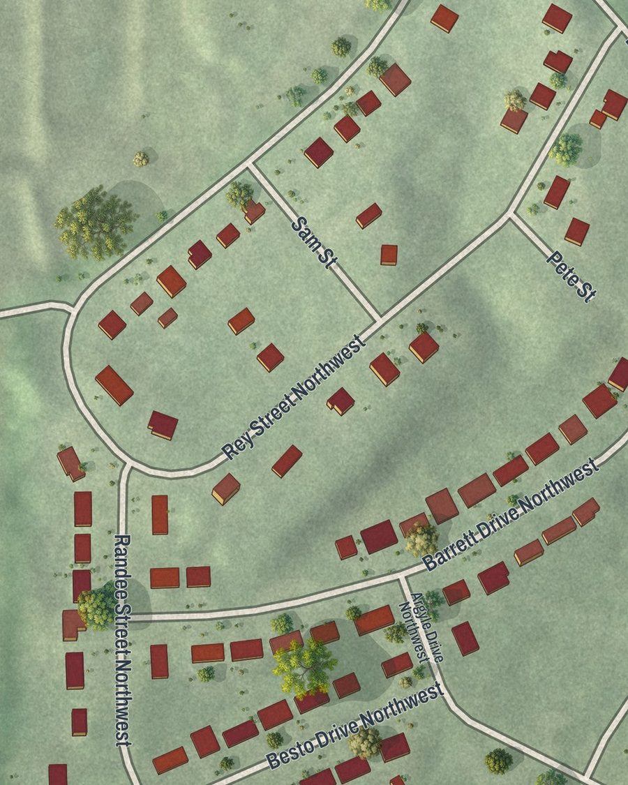 Close-up of Bolton Hills streets on the map