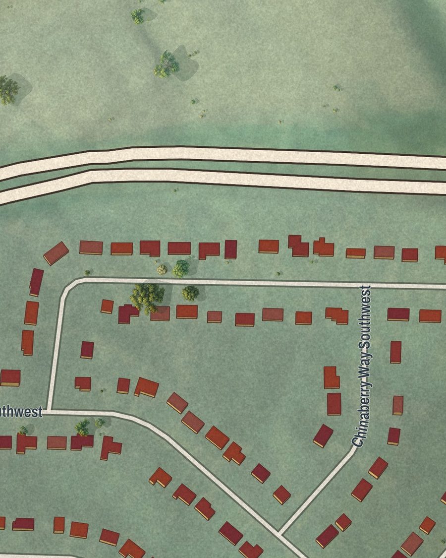Close-up of Bonnybrook Estates streets on the map