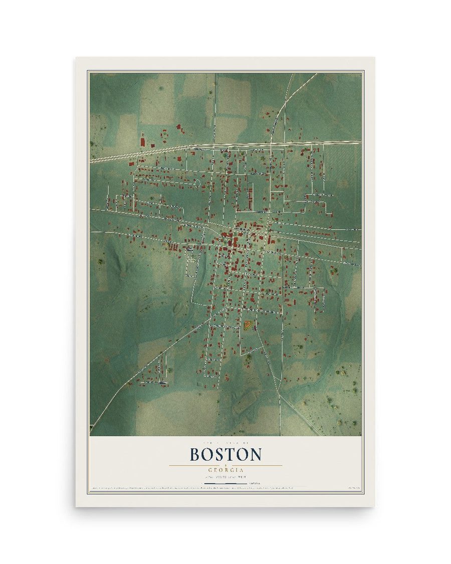 Boston, Georgia map print, 12 x 18 in, print only