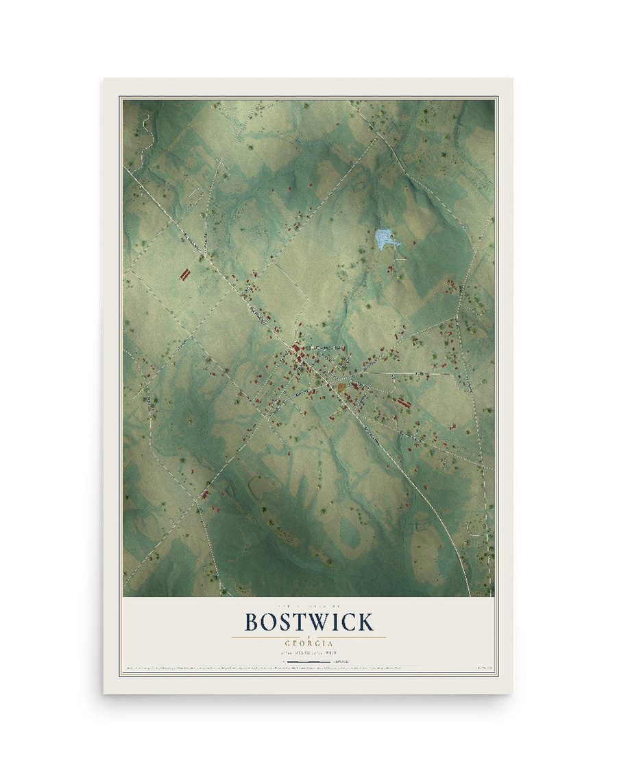 Bostwick, Georgia map print, 12 x 18 in, print only