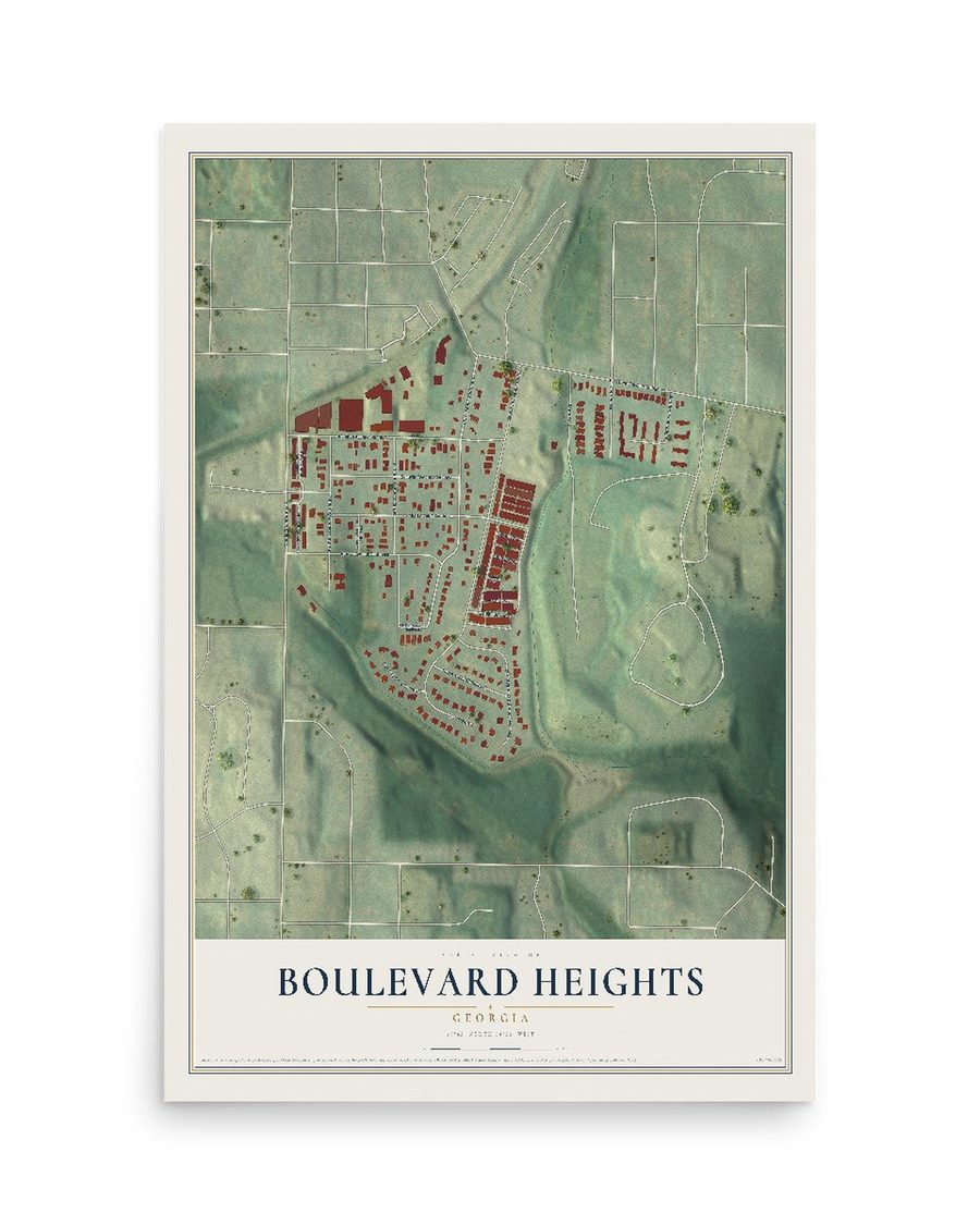 Boulevard Heights, Georgia map print, 12 x 18 in, print only