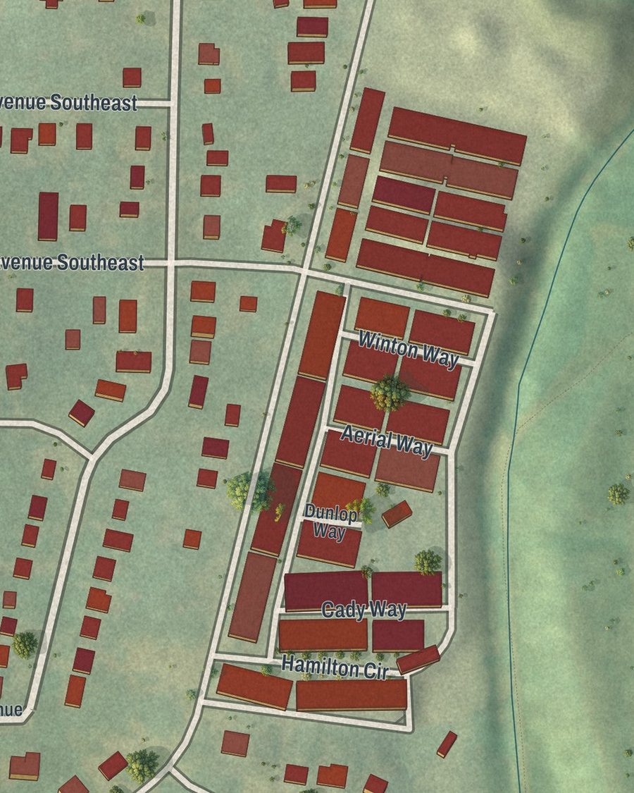 Close-up of Boulevard Heights streets on the map