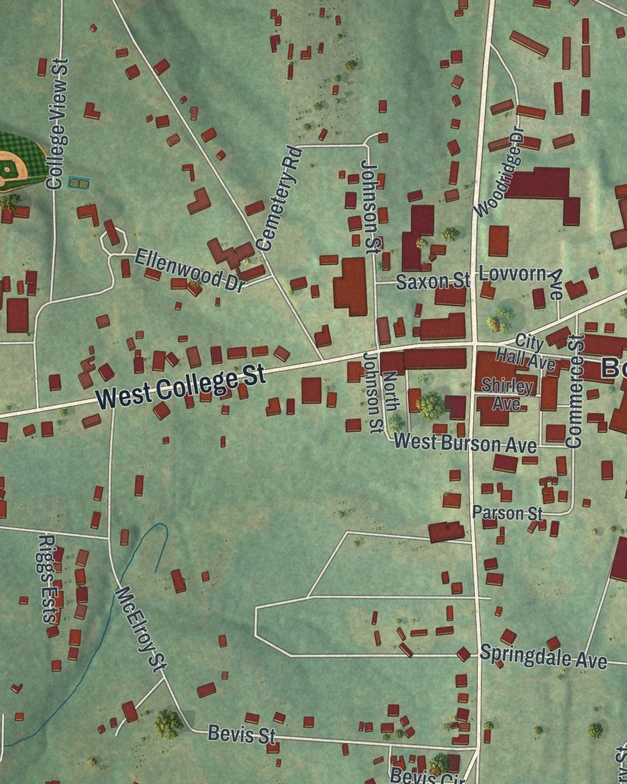 Close-up of Bowdon streets on the map