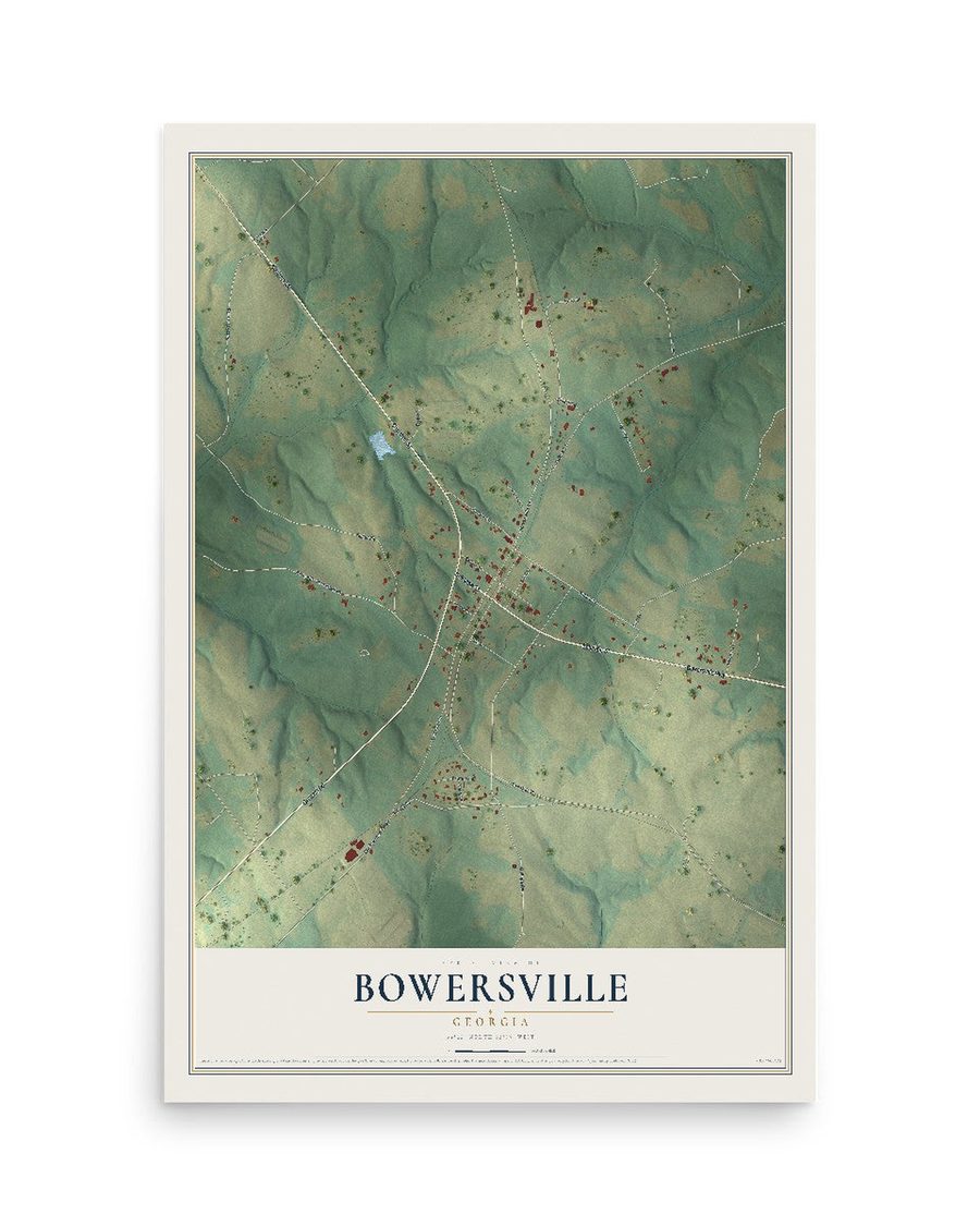 Bowersville, Georgia map print, 12 x 18 in, print only