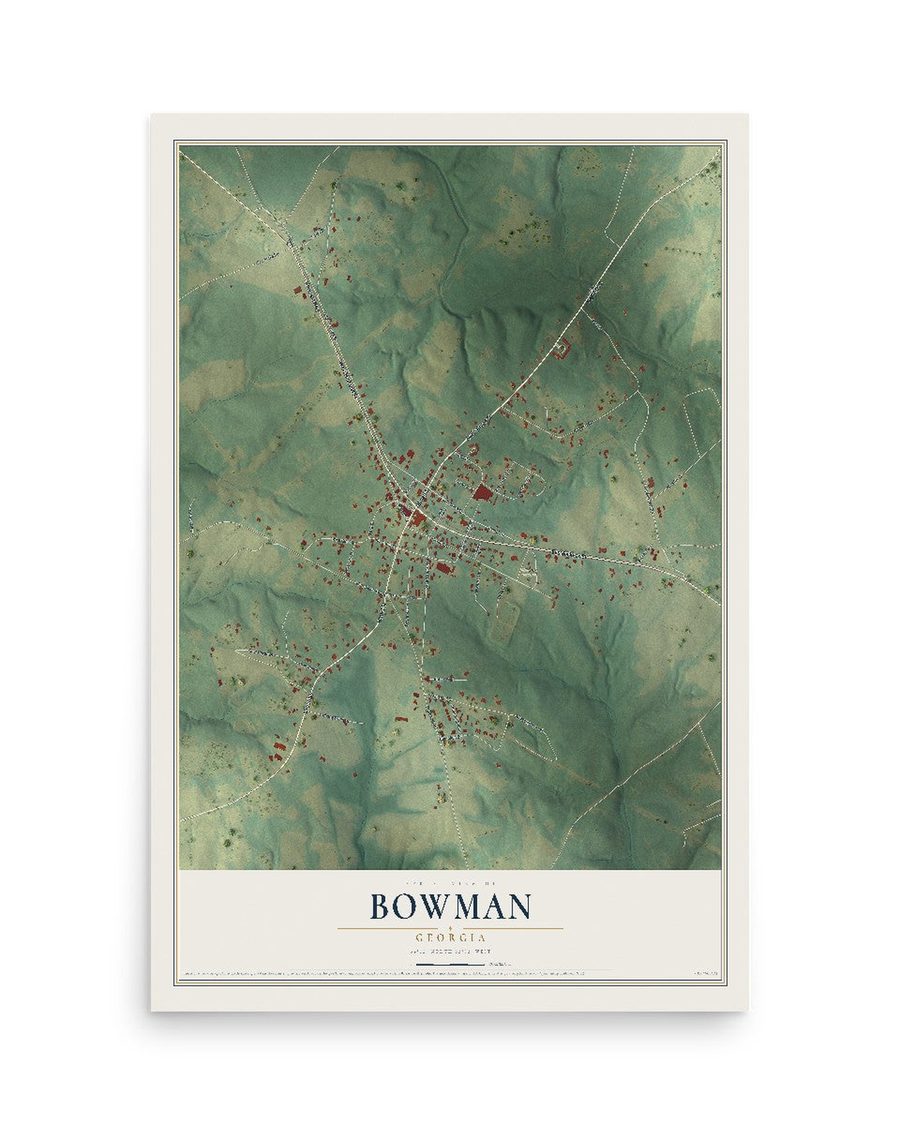 Bowman, Georgia map print, 12 x 18 in, print only