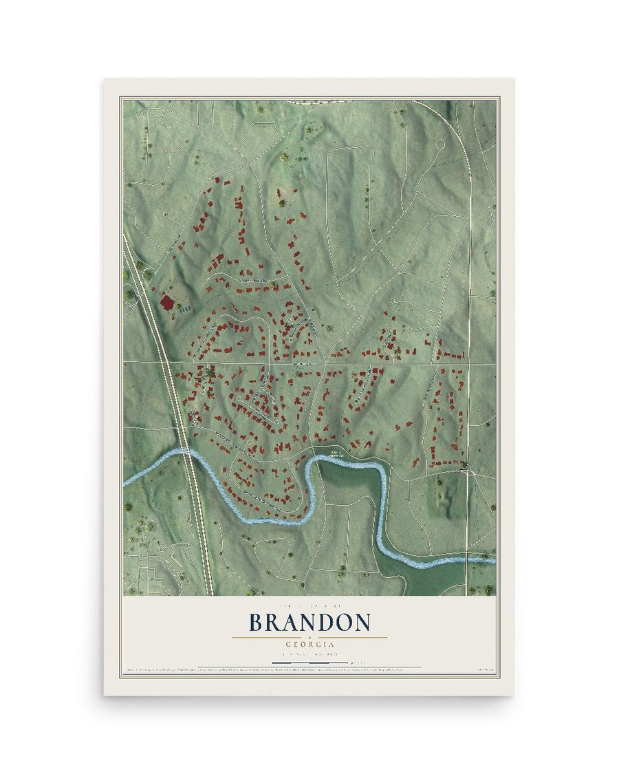 Brandon, Georgia map print, 12 x 18 in, print only