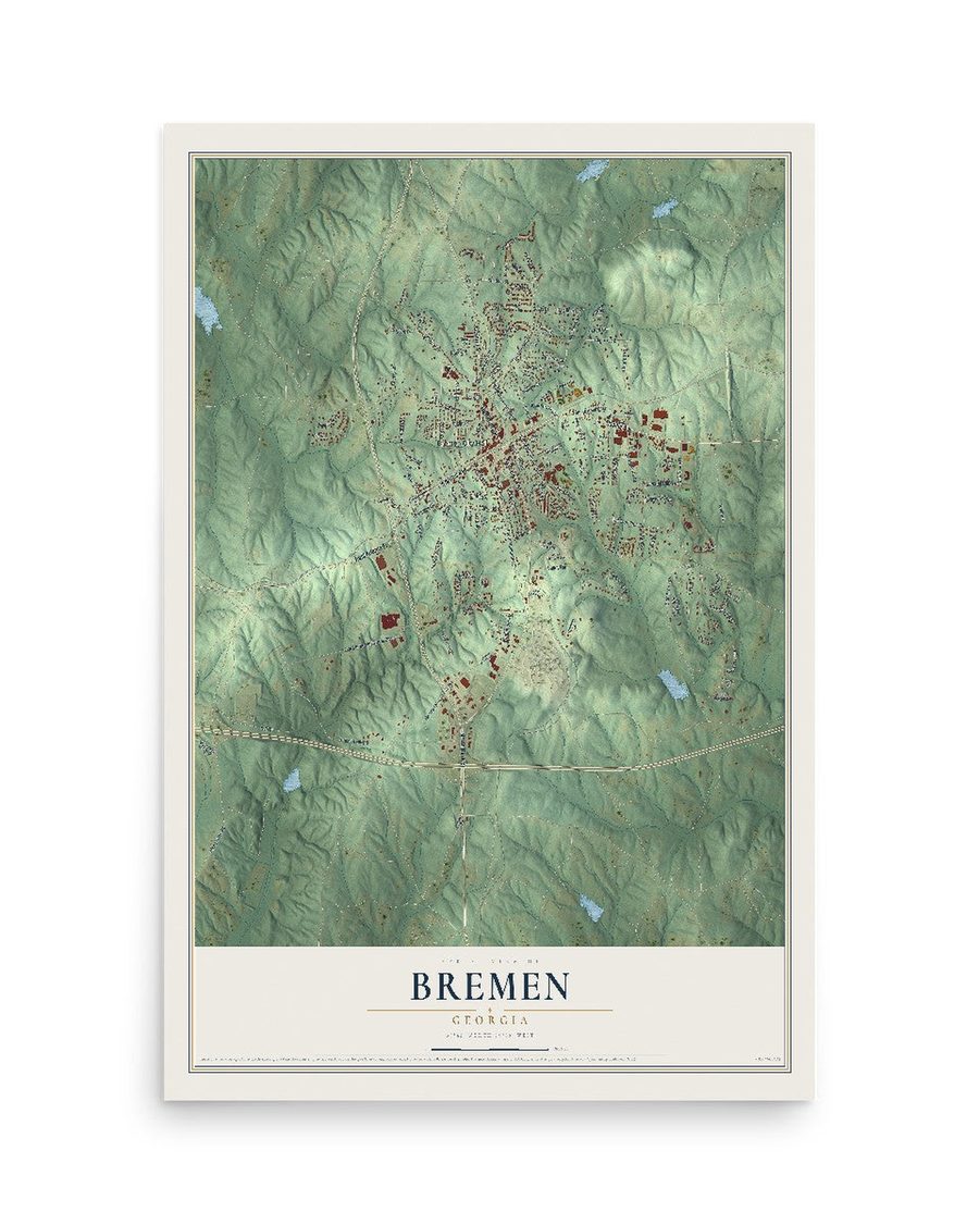 Bremen, Georgia map print, 12 x 18 in, print only