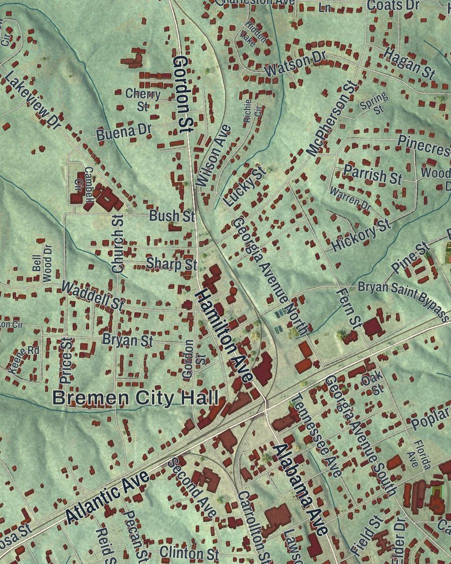 Close-up of Bremen streets on the map