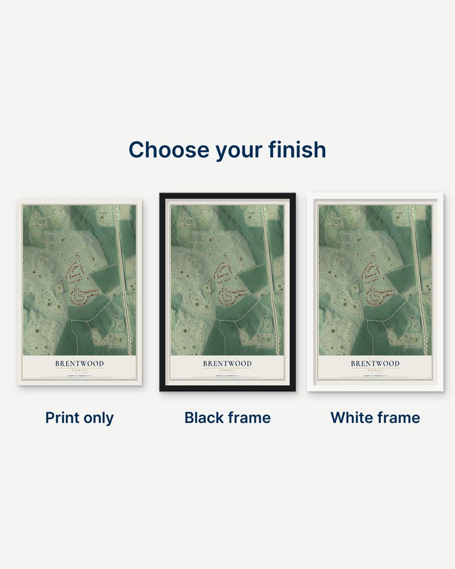 The Brentwood, Georgia map as a print only, in a black frame and in a white frame