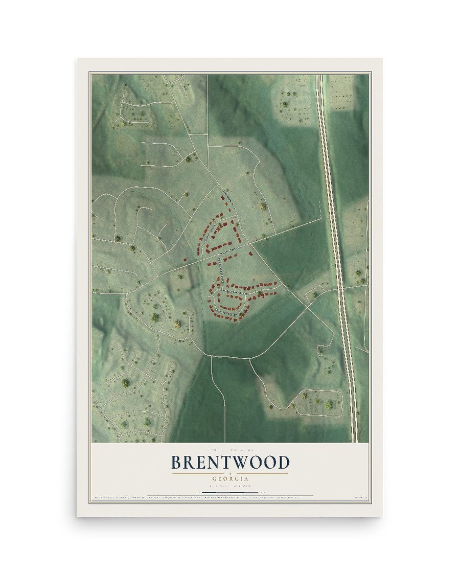 Brentwood, Georgia map print, 12 x 18 in, print only