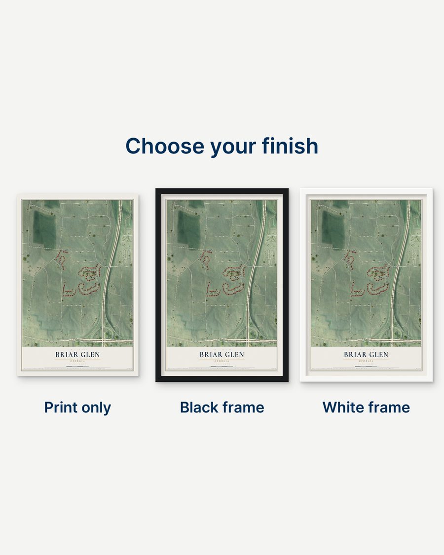 The Briar Glen, Georgia map as a print only, in a black frame and in a white frame