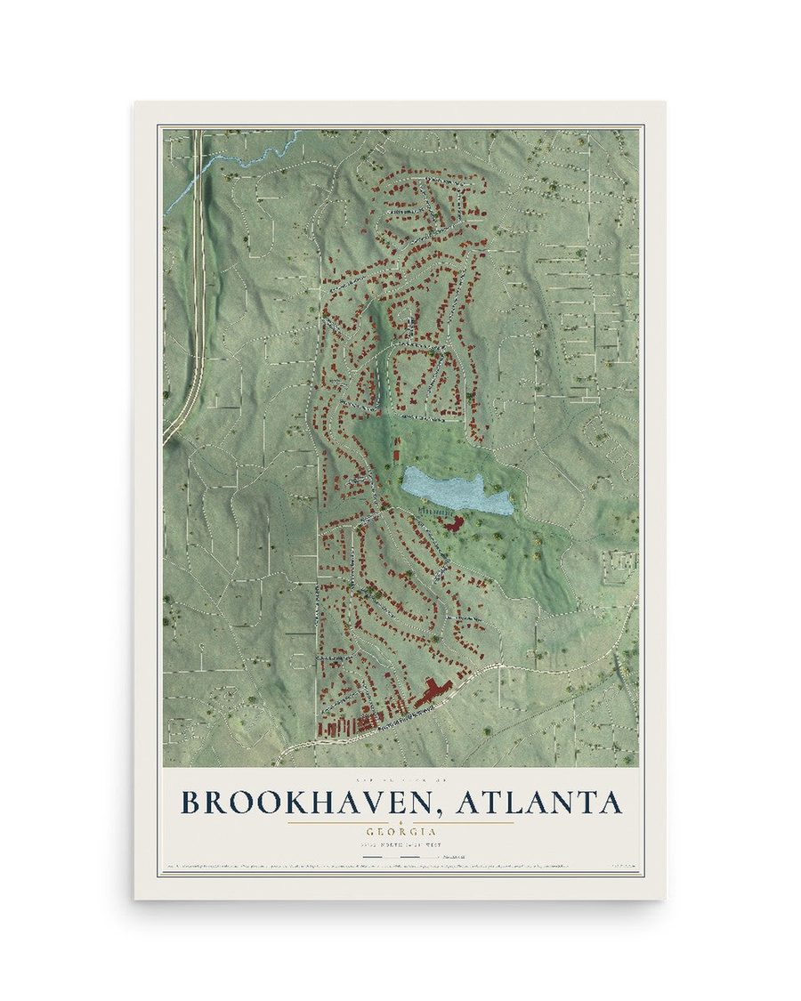 Brookhaven, Atlanta, Georgia map print, 12 x 18 in, print only