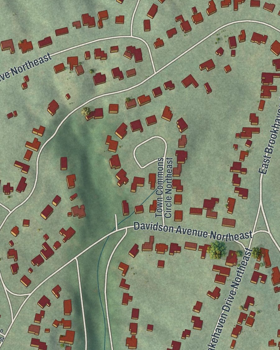 Close-up of Brookhaven streets on the map