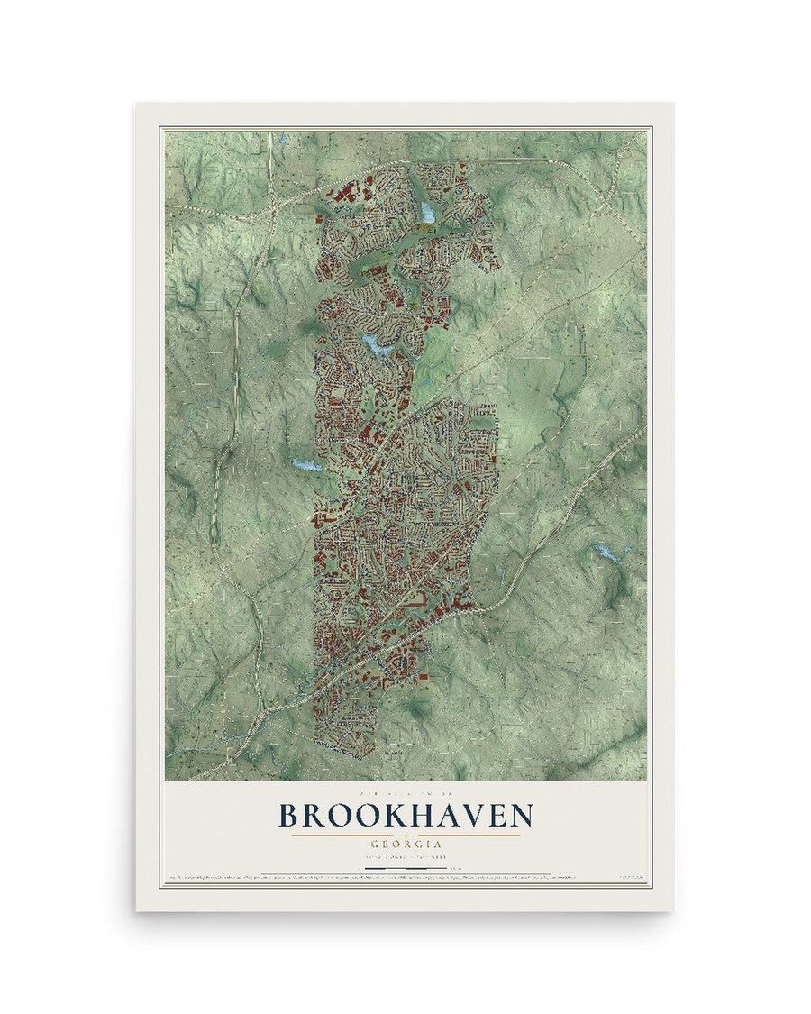Brookhaven, Georgia map print, 12 x 18 in, print only