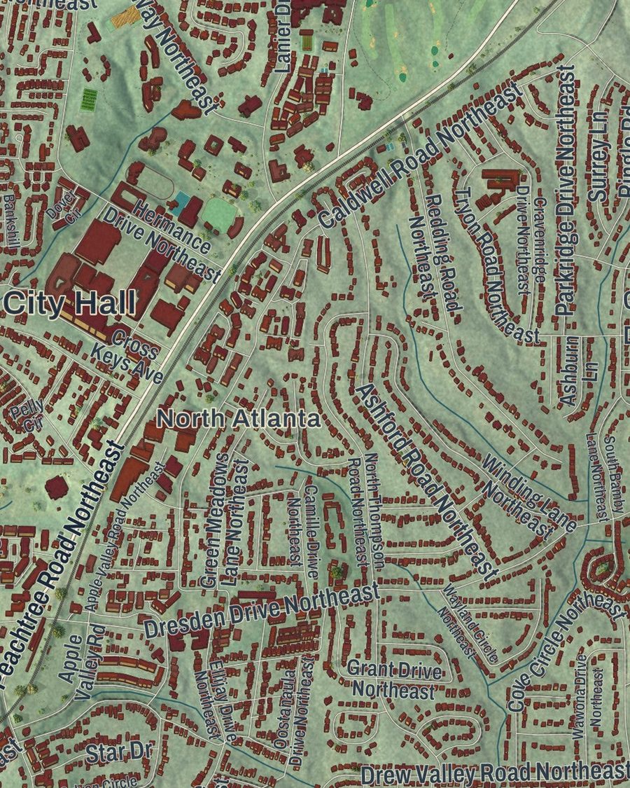 Close-up of Brookhaven streets on the map