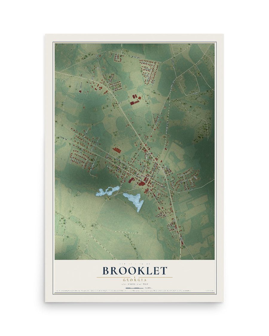 Brooklet, Georgia map print, 12 x 18 in, print only