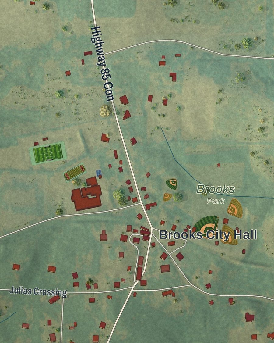 Close-up of Brooks streets on the map