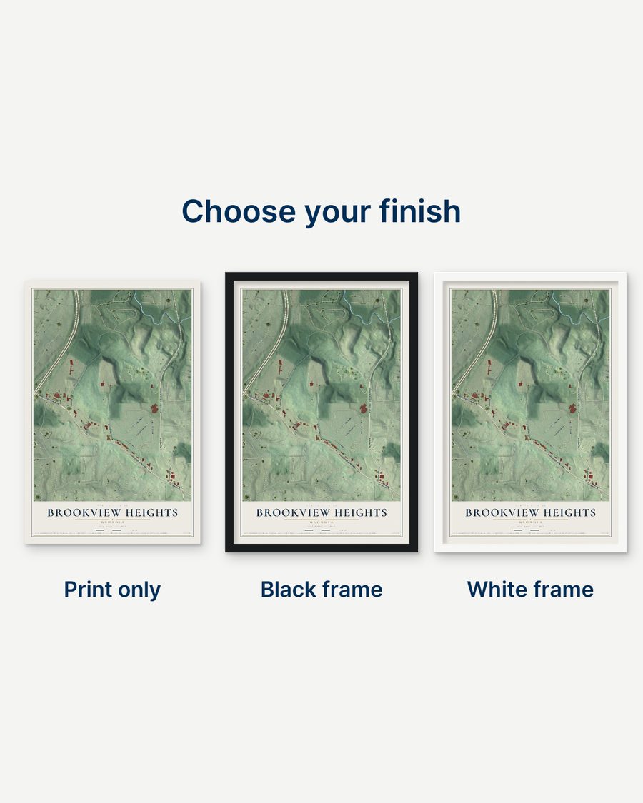 The Brookview Heights, Georgia map as a print only, in a black frame and in a white frame