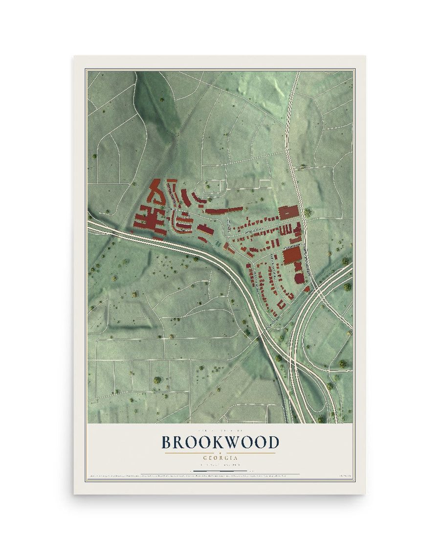Brookwood, Georgia map print, 12 x 18 in, print only