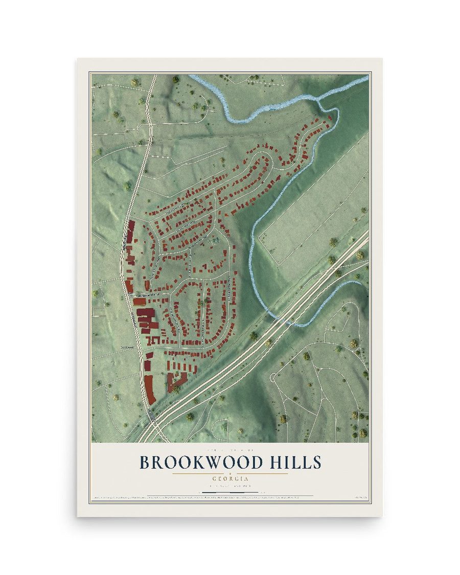 Brookwood Hills, Georgia map print, 12 x 18 in, print only