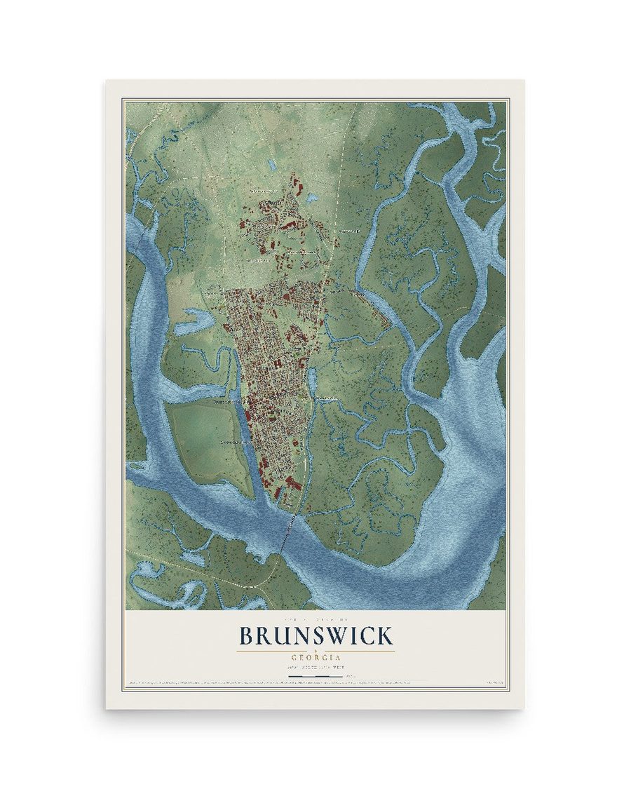 Brunswick, Georgia map print, 12 x 18 in, print only