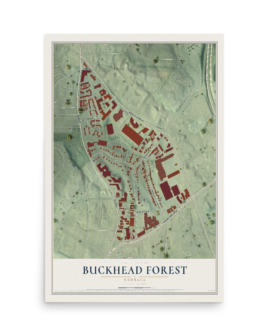 Buckhead Forest, Georgia map print, 12 x 18 in, print only