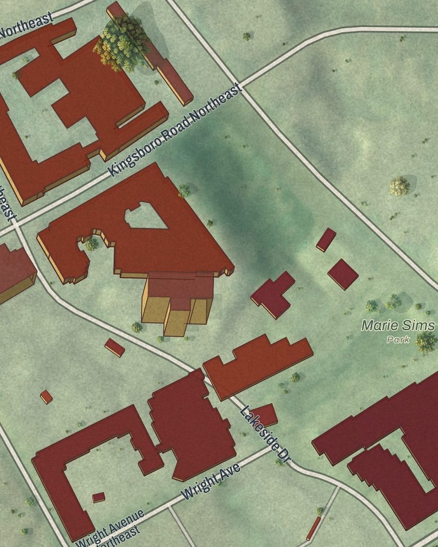 Close-up of Buckhead Heights streets on the map