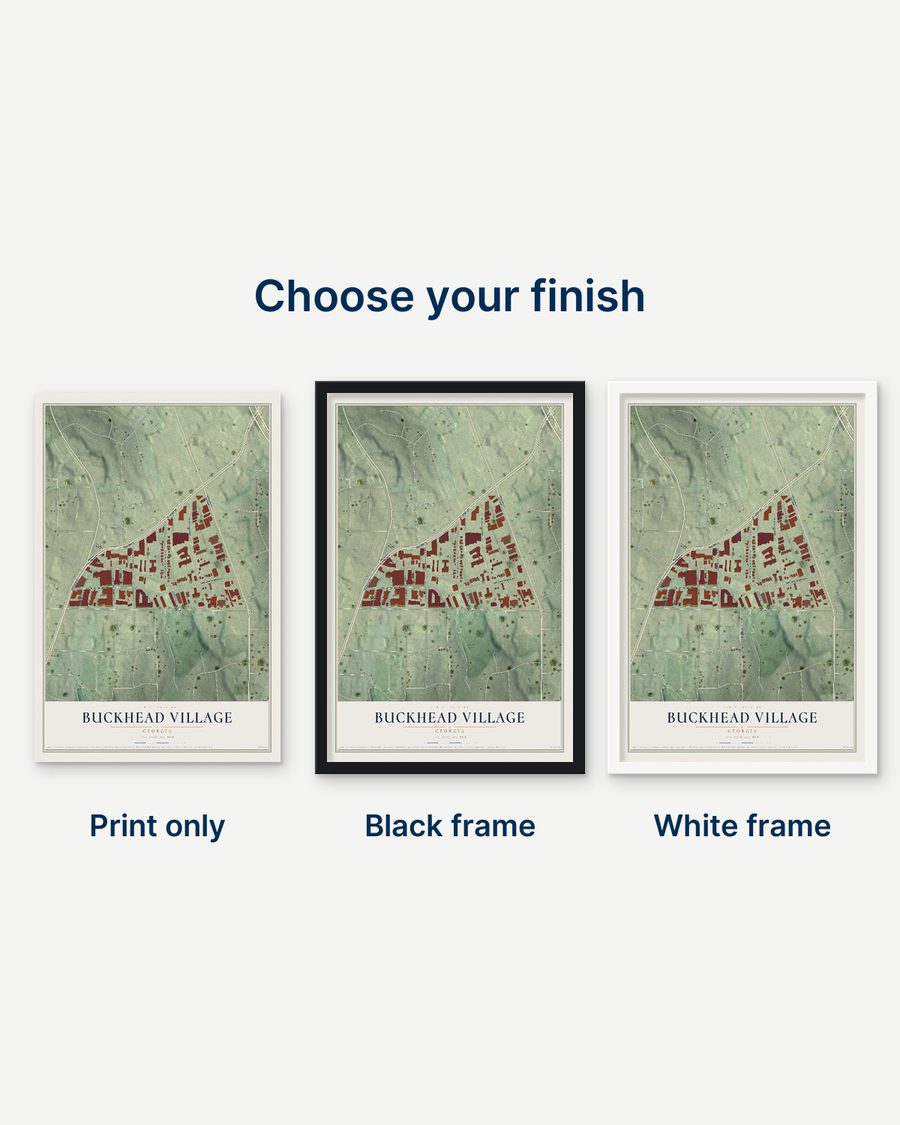 The Buckhead Village, Georgia map as a print only, in a black frame and in a white frame