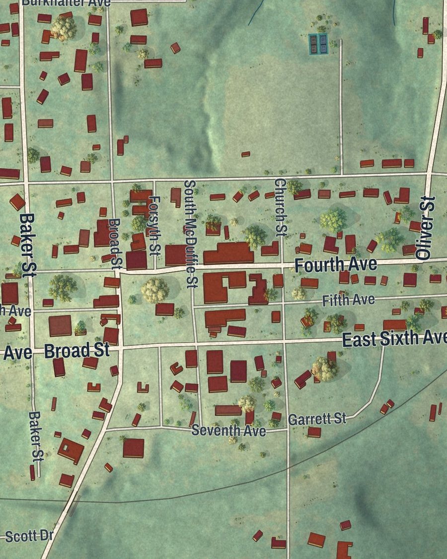Close-up of Buena Vista streets on the map