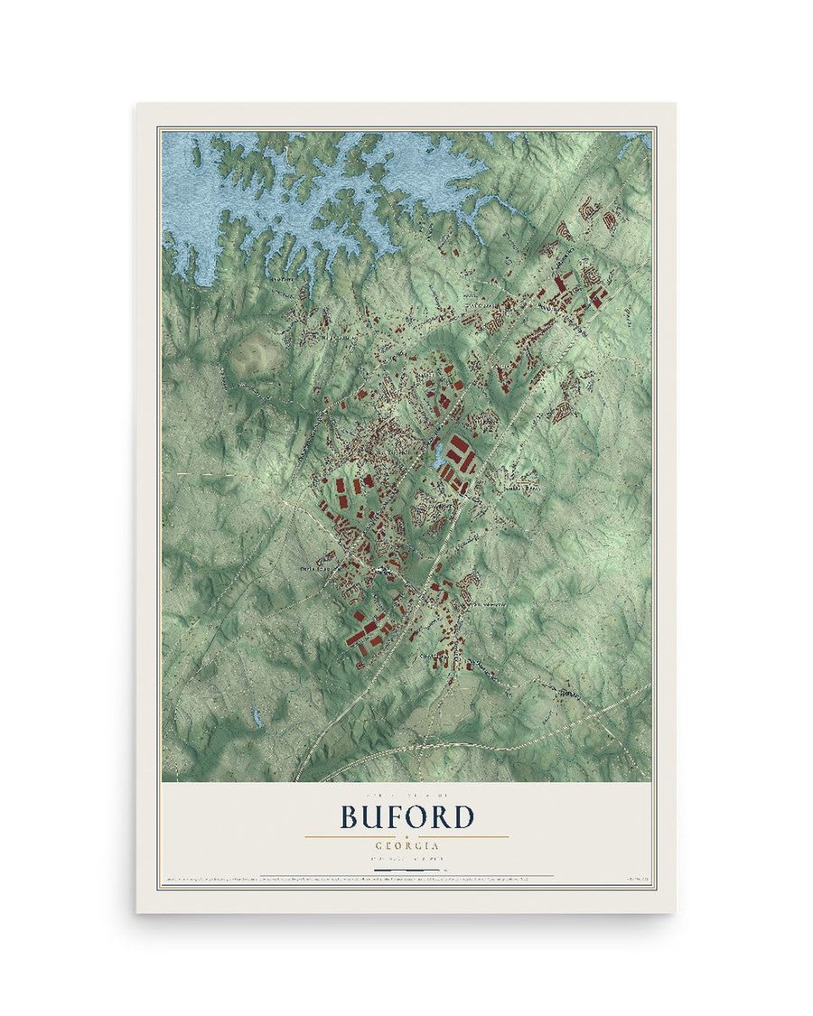 Buford, Georgia map print, 12 x 18 in, print only