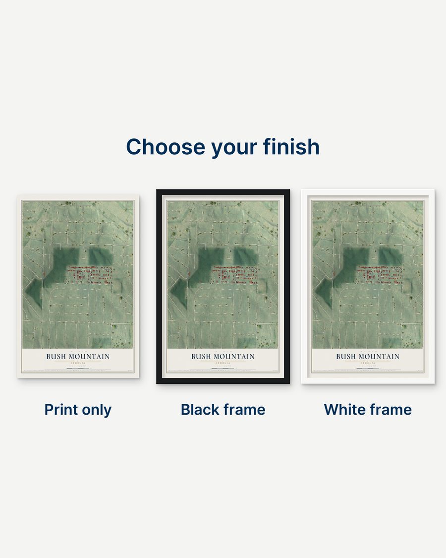 The Bush Mountain, Georgia map as a print only, in a black frame and in a white frame