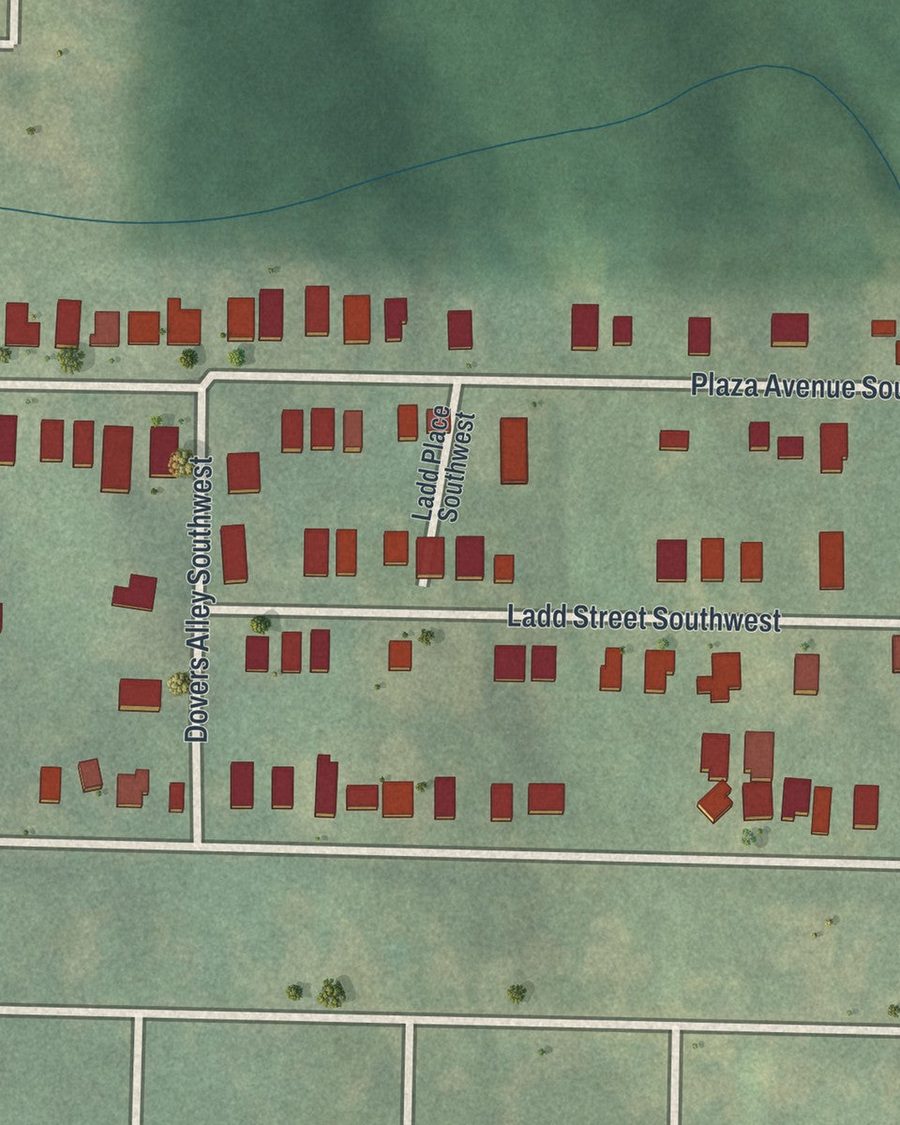 Close-up of Bush Mountain streets on the map