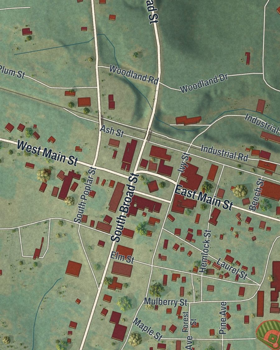 Close-up of Butler streets on the map
