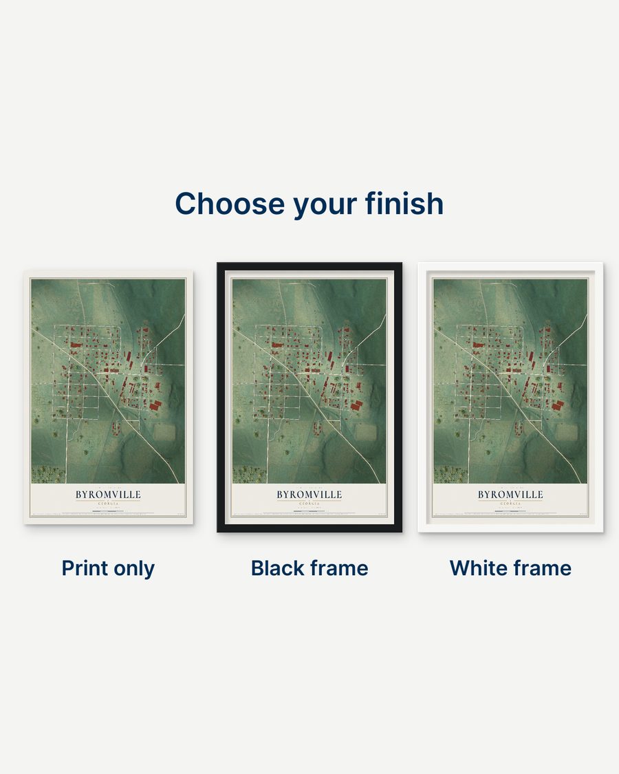 The Byromville, Georgia map as a print only, in a black frame and in a white frame
