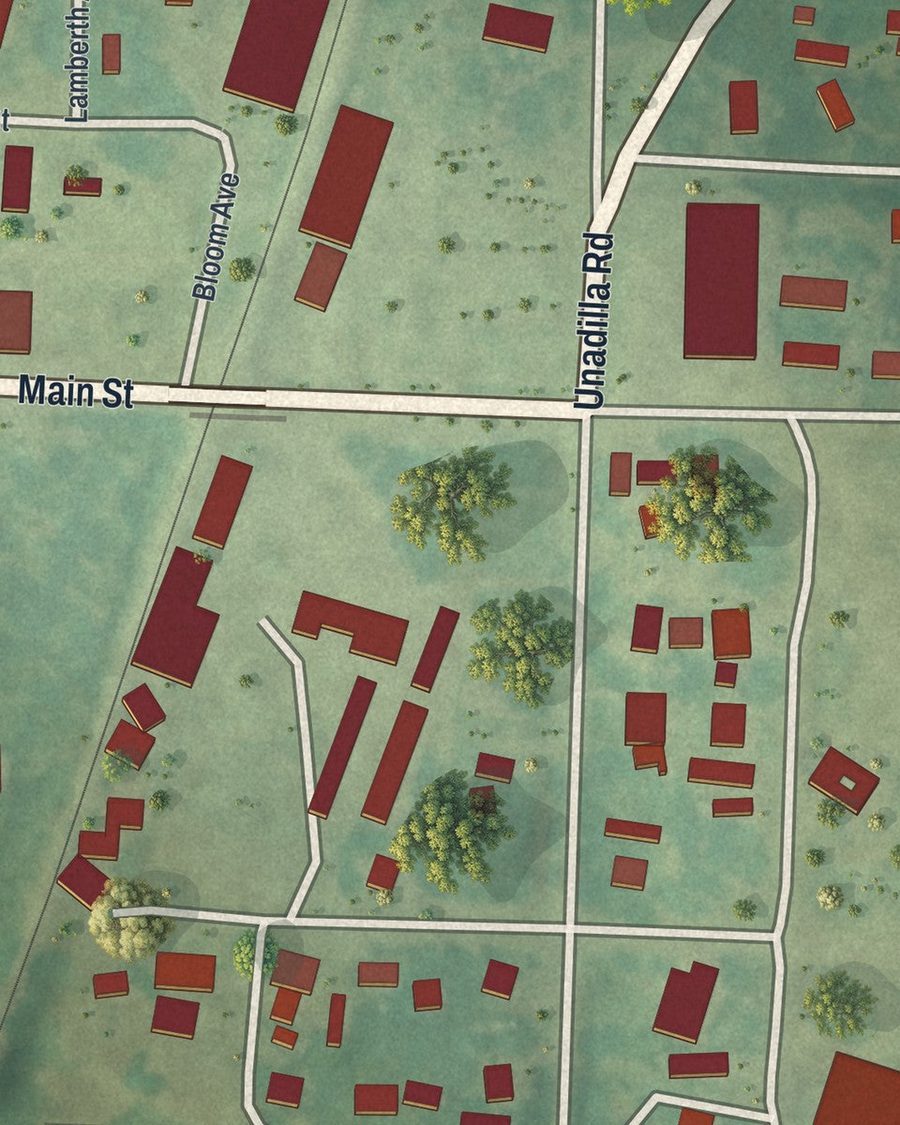Close-up of Byromville streets on the map